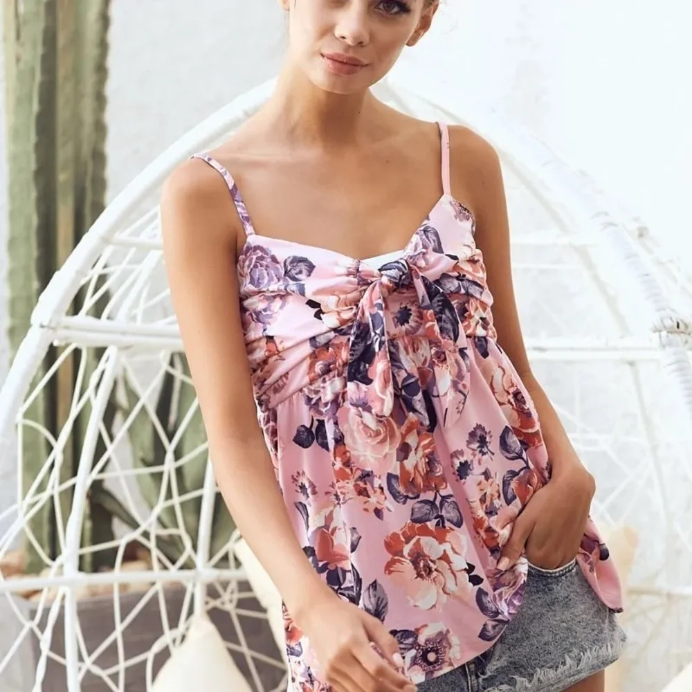 BiBi Floral Printed Jersey Knit with Tie Ribbon Front - Picture 7 of 12